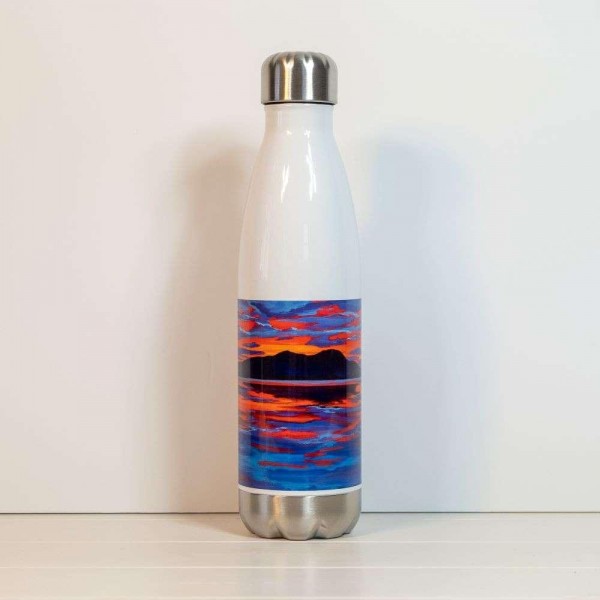 Arty Water Bottle - First Light Holy Isle (White)